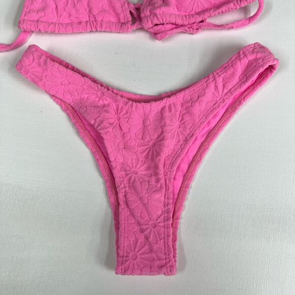 KB KINIS | Cheeky Bikini Set Textured Floral Print Pink Size S - Picture 6 of 12